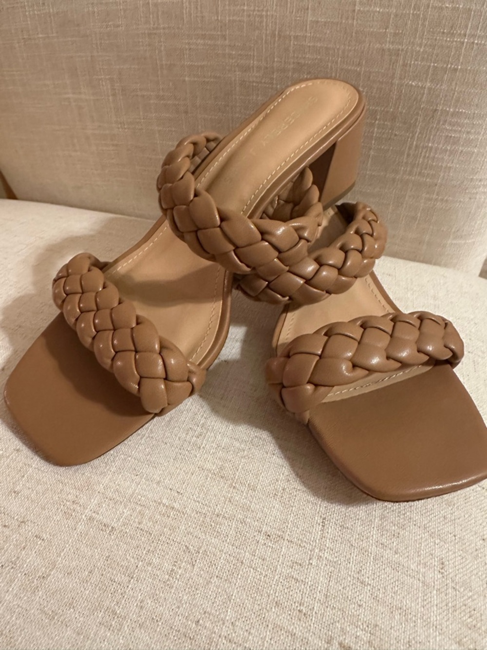 Braided Two-Strap Brown Block Heel Sandals - Women